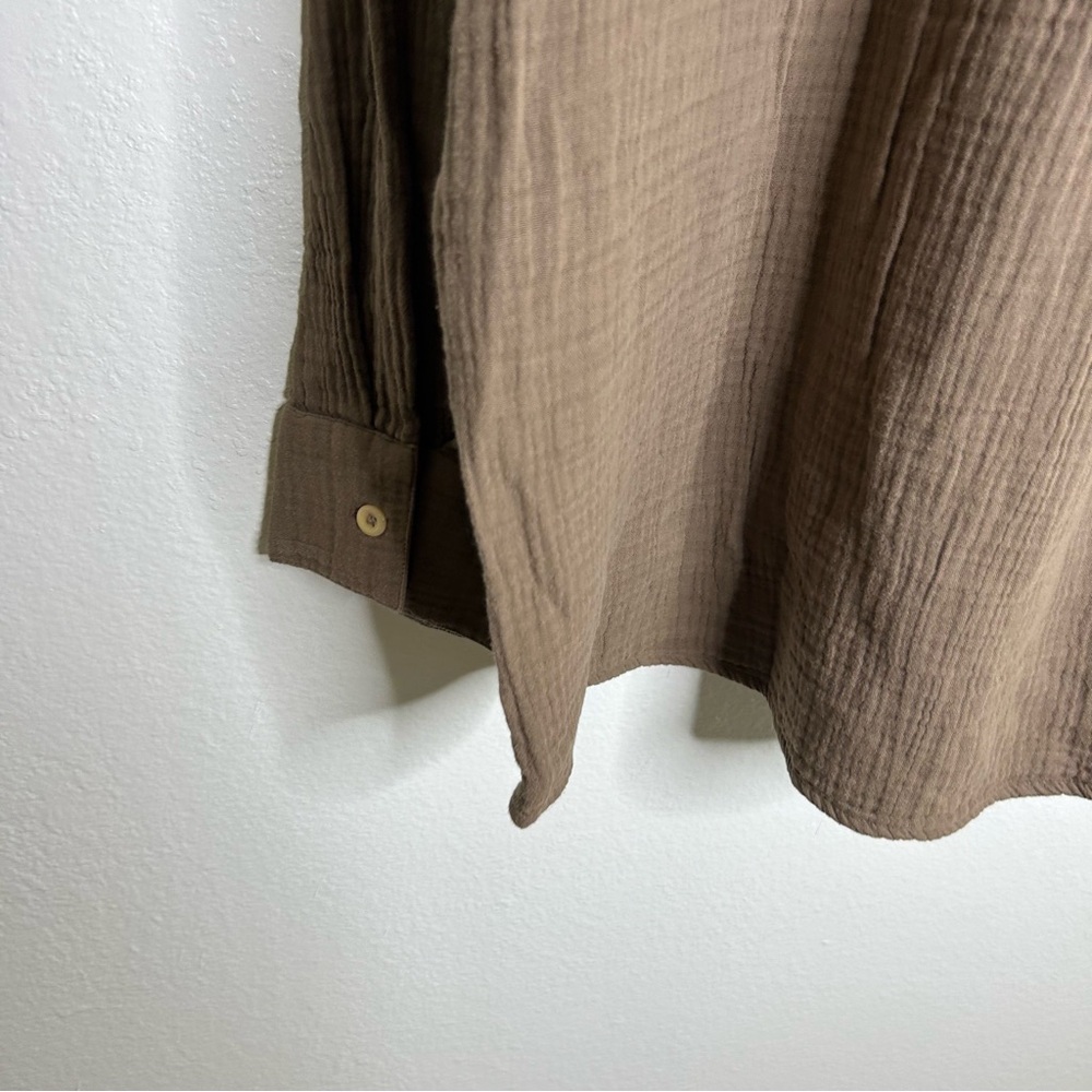 NWOT MATE The Label 100% Organic Cotton Gauze Button Down Shirt Brown Tan XL - Picture 11 of 15